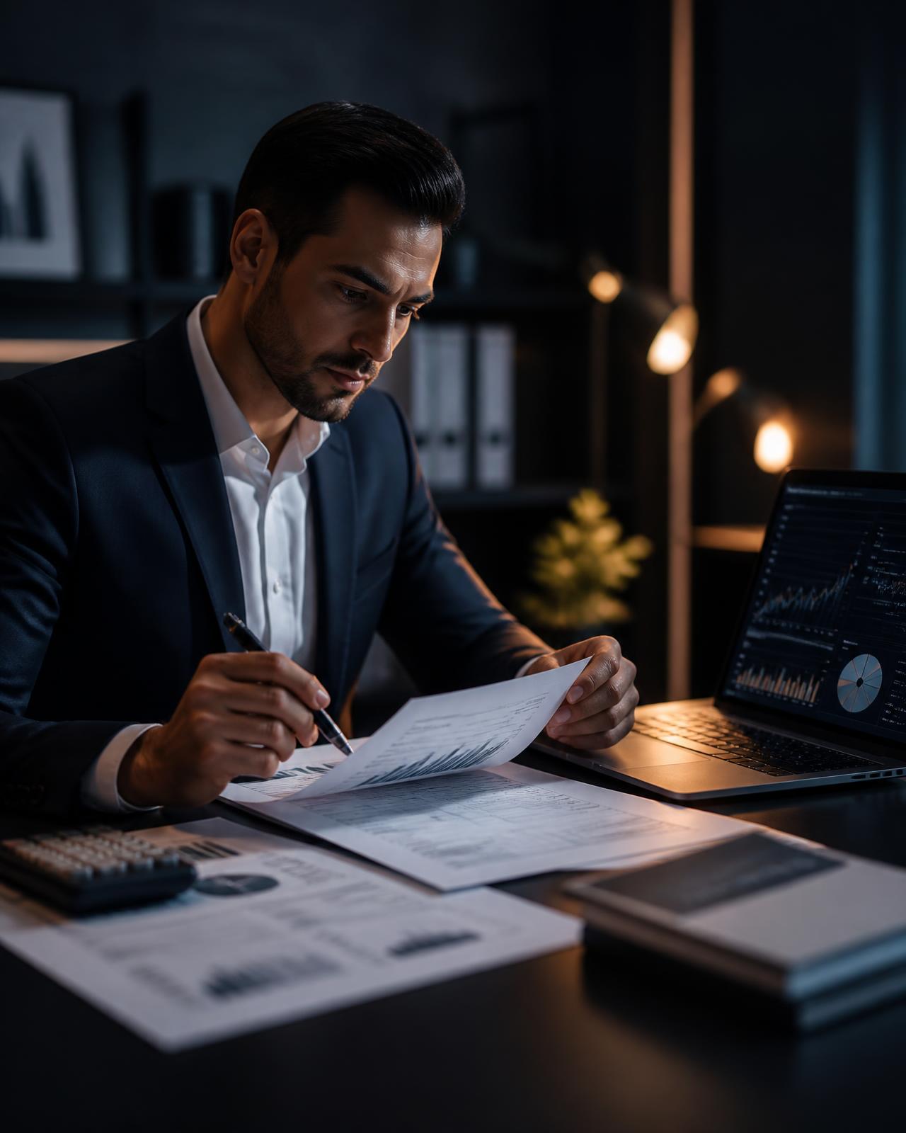 Consultores analisando contrato financeiro